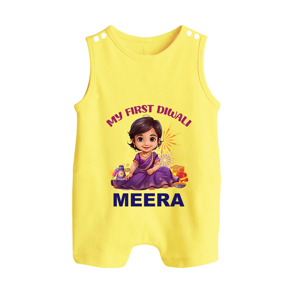 Happy Diwali | Tiny Diya Glow Celebration Romper Suit - PASTEL YELLOW - 0 - 5 Months Old (Chest 18")