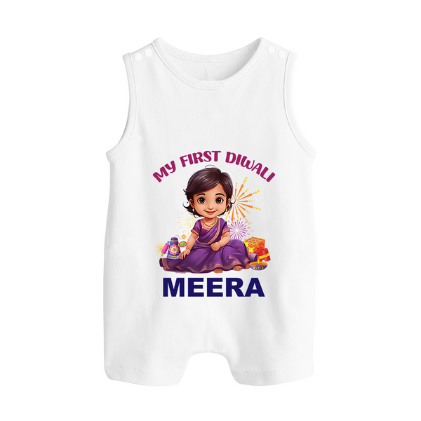 Happy Diwali | Tiny Diya Glow Celebration Romper Suit - WHITE - 0 - 5 Months Old (Chest 18")