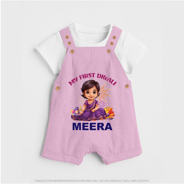 Happy Diwali | Tiny Diya Glow Celebration Dungaree Set - BABY PINK - 0 - 5 Months Old (Chest 18")