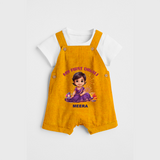 My First Diwali Personalized Diwali Themed Dungaree Set For girls - CHROME YELLOW - 0 - 5 Months Old (Chest 18")