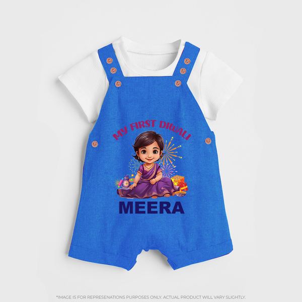 Happy Diwali | Tiny Diya Glow Celebration Dungaree Set - COBALT BLUE - 0 - 5 Months Old (Chest 18")