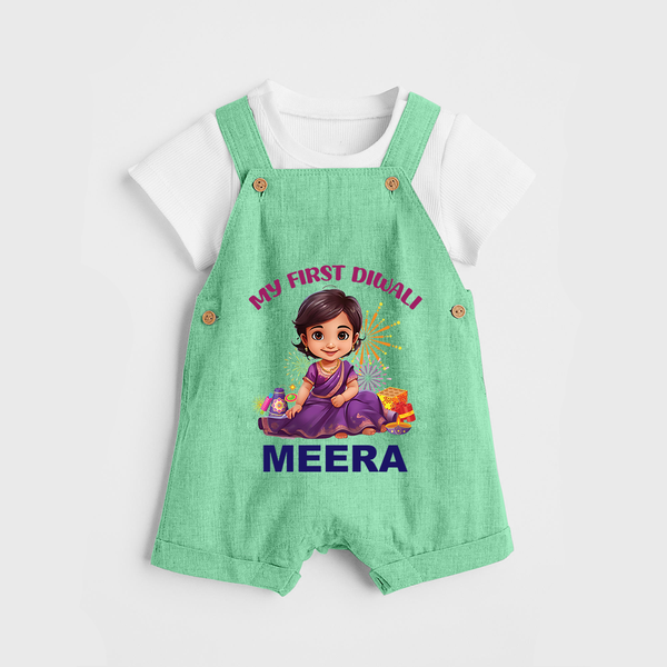 Happy Diwali | Tiny Diya Glow Celebration Dungaree Set - GREEN - 0 - 5 Months Old (Chest 18")