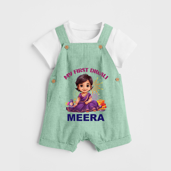 Happy Diwali | Tiny Diya Glow Celebration Dungaree Set - MINT GREEN - 0 - 5 Months Old (Chest 18")