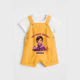 My First Diwali Personalized Diwali Themed Dungaree Set For girls - PASTEL YELLOW - 0 - 5 Months Old (Chest 18")