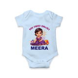 Happy Diwali | Tiny Diya Glow Celebration Romper - BABY BLUE - New Born (Chest 14")