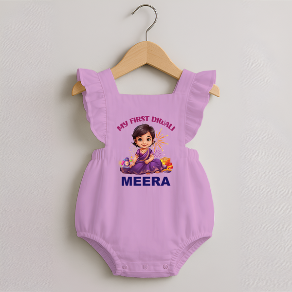 Happy Diwali | Tiny Diya Glow Celebration Romper Frock - BABY PINK - 0 - 3 Months Old (Chest 19")