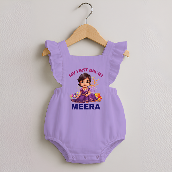 Happy Diwali | Tiny Diya Glow Celebration Romper Frock - LILAC - 0 - 3 Months Old (Chest 19")
