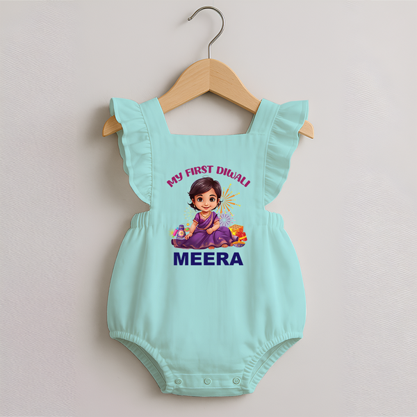 Happy Diwali | Tiny Diya Glow Celebration Romper Frock - MINT GREEN - 0 - 3 Months Old (Chest 19")