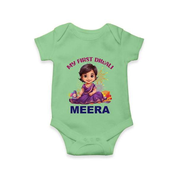 Happy Diwali | Tiny Diya Glow Celebration Romper - GREEN - New Born (Chest 14")