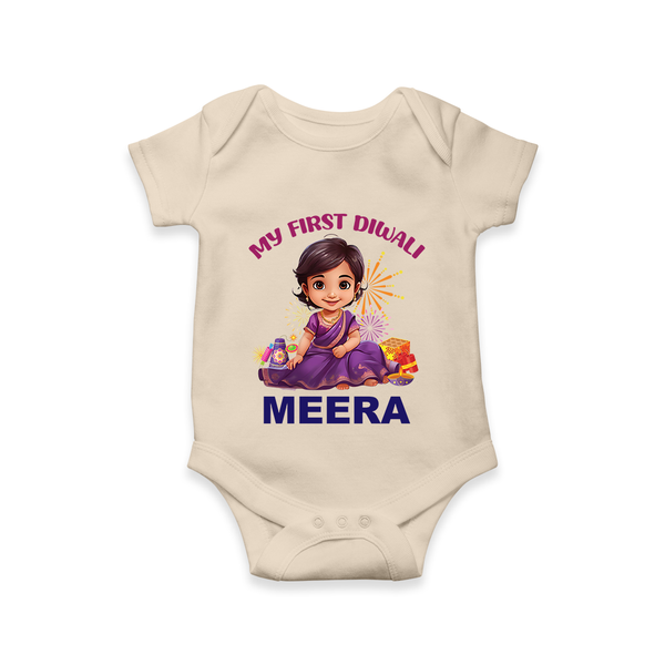 Happy Diwali | Tiny Diya Glow Celebration Romper - IVORY - New Born (Chest 14")