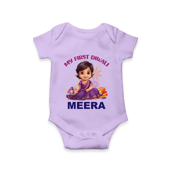 Happy Diwali | Tiny Diya Glow Celebration Romper - LILAC - New Born (Chest 14")