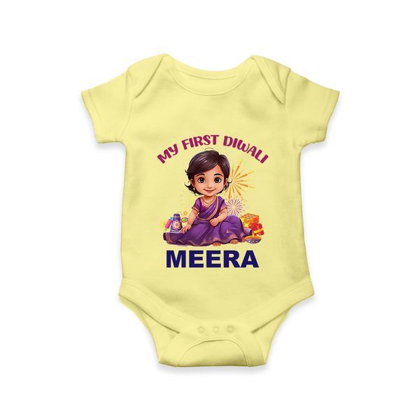 Happy Diwali | Tiny Diya Glow Celebration Romper - PASTEL YELLOW - New Born (Chest 14")