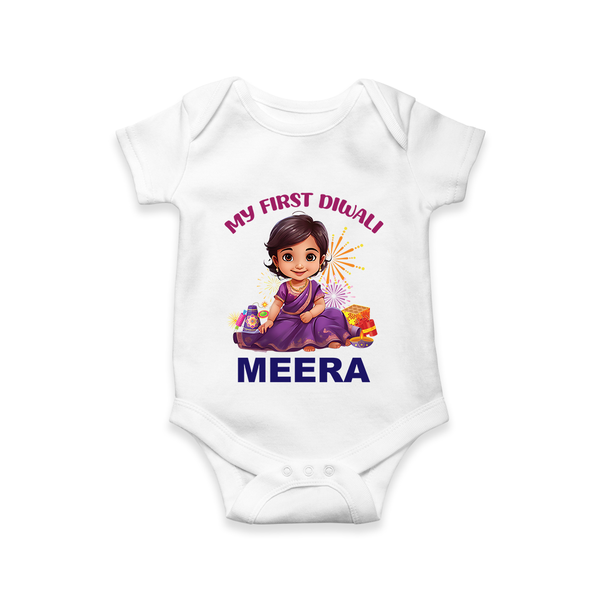 Happy Diwali | Tiny Diya Glow Celebration Romper - WHITE - New Born (Chest 14")