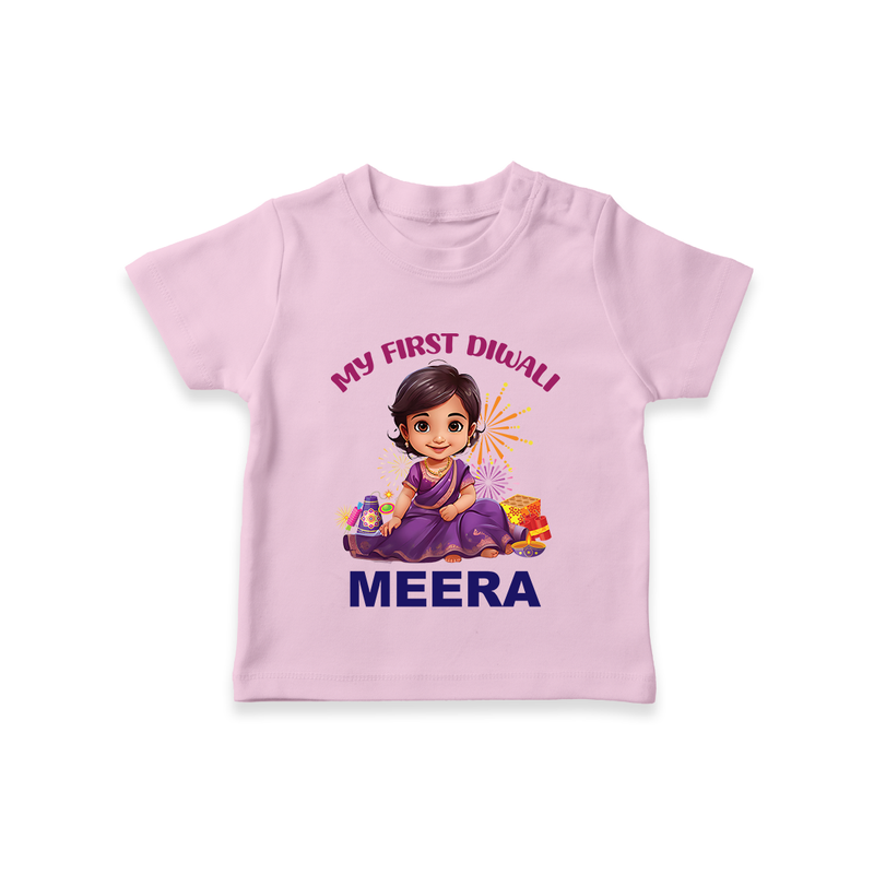 Happy Diwali | Tiny Diya Glow Celebration T-Shirt - BABY PINK - 0-5 Months Old (Chest 17")