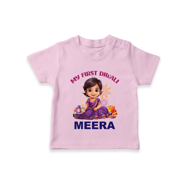 Happy Diwali | Tiny Diya Glow Celebration T-Shirt - BABY PINK - 0-5 Months Old (Chest 17")