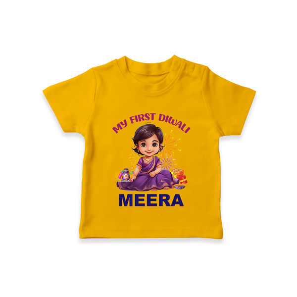 Happy Diwali | Tiny Diya Glow Celebration T-Shirt - CHROME YELLOW - 0-5 Months Old (Chest 17")
