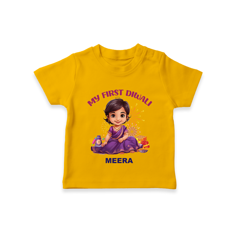 My First Diwali Personalized Diwali Themed T-Shirt For girls - CHROME YELLOW - 0-5 Months Old (Chest 17")