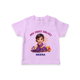 My First Diwali Personalized Diwali Themed T-Shirt For girls - LILAC - 0-5 Months Old (Chest 17")