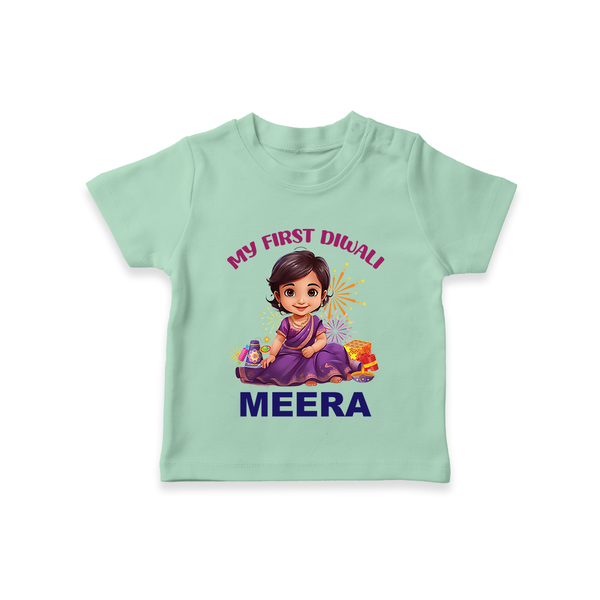 Happy Diwali | Tiny Diya Glow Celebration T-Shirt - MINT GREEN - 0-5 Months Old (Chest 17")