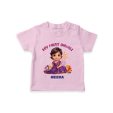 My First Diwali Personalized Diwali Themed T-Shirt For girls - PINK - 0-5 Months Old (Chest 17")