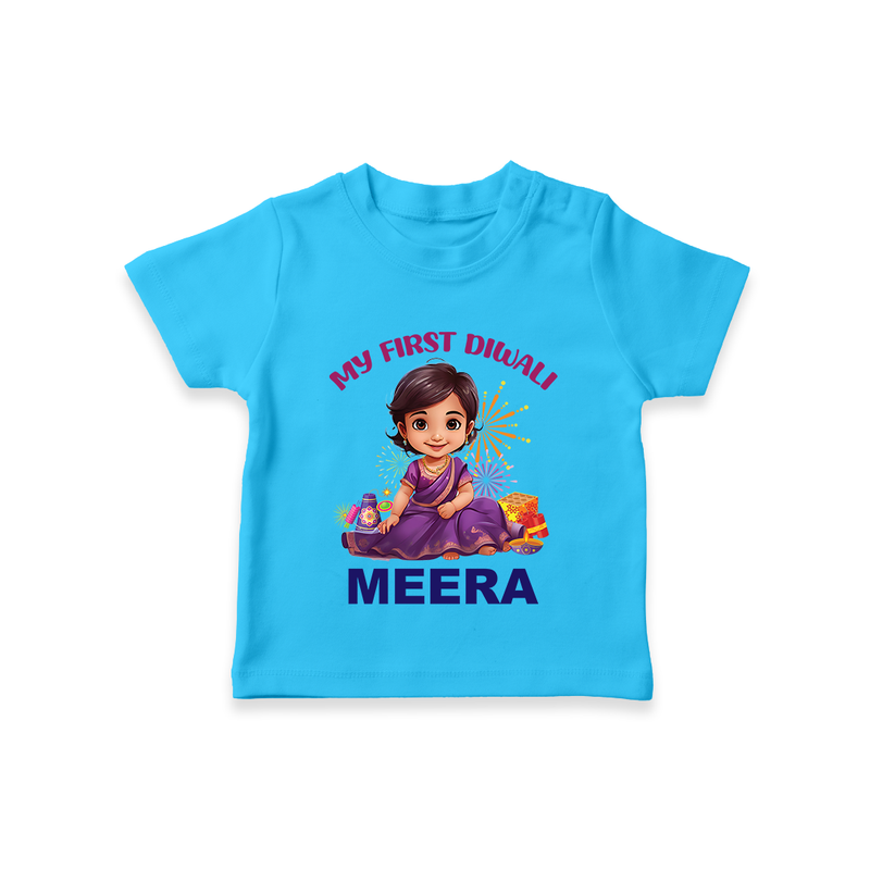 Happy Diwali | Tiny Diya Glow Celebration T-Shirt - SKY BLUE - 0-5 Months Old (Chest 17")