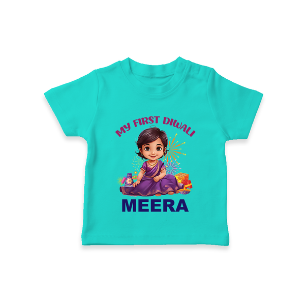 Happy Diwali | Tiny Diya Glow Celebration T-Shirt - TEAL - 0-5 Months Old (Chest 17")