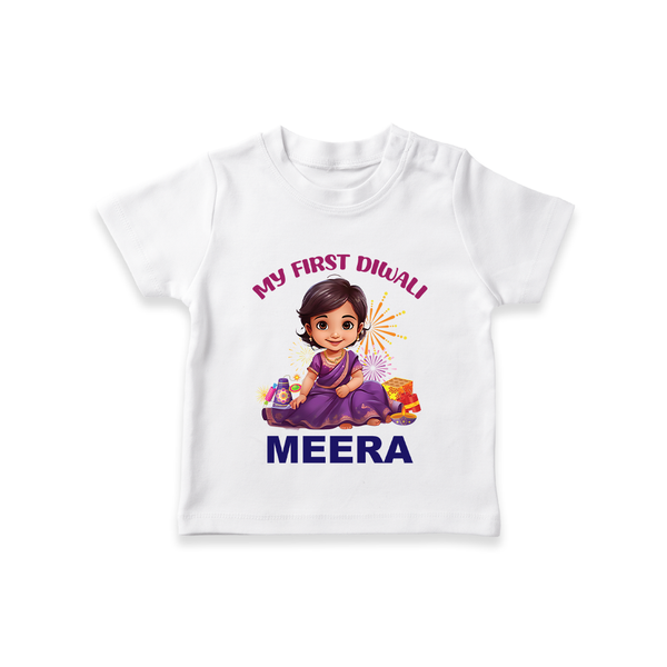 Happy Diwali | Tiny Diya Glow Celebration T-Shirt - WHITE - 0-5 Months Old (Chest 17")