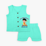 My First Diwali Personalized Diwali Themed Jabla Set For Boys - AQUA GREEN - 0 - 3 Months Old (Chest 9.8")