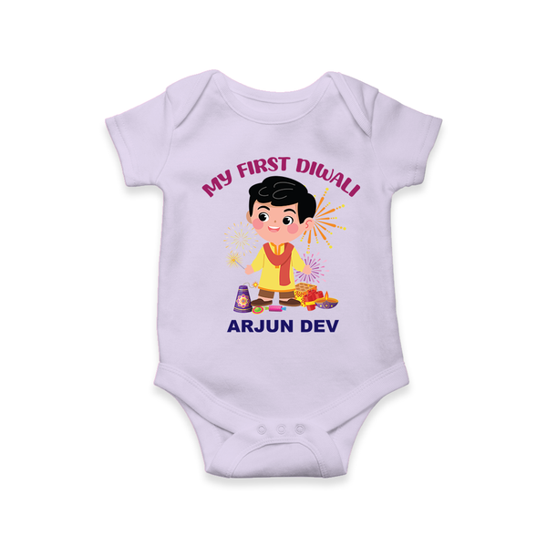 My First Diwali Personalized Diwali Themed Romper For Boys - LILAC - 0 - 3 Months Old (Chest 16")