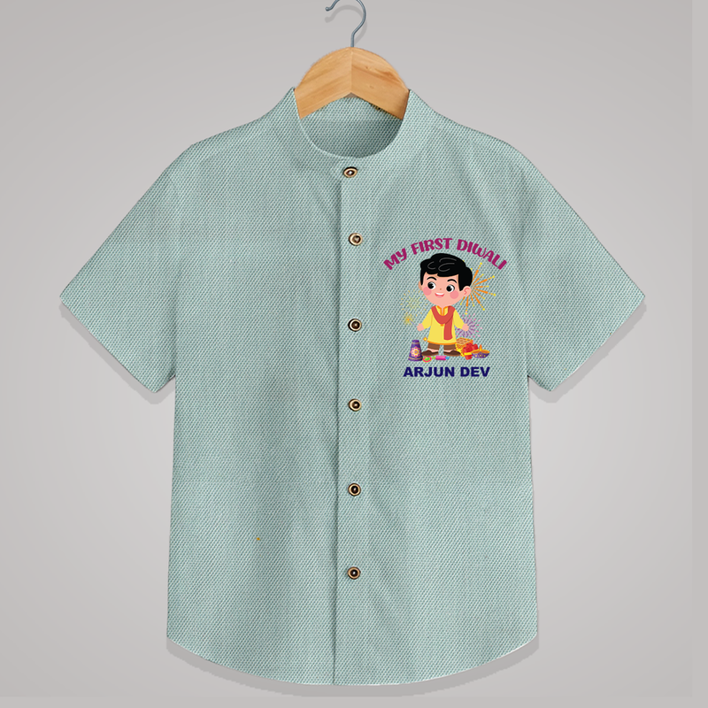 My First Diwali Personalized Diwali Themed Shirt For Boys - ARCTIC BLUE - 0 - 6 Months Old (Chest 23")