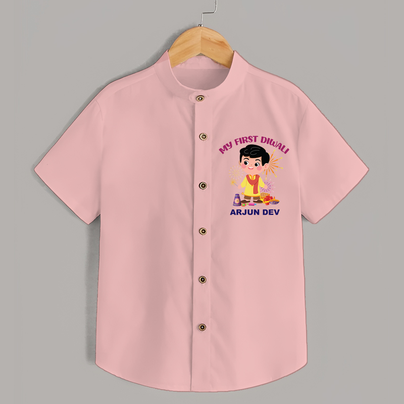 My First Diwali Personalized Diwali Themed Shirt For Boys - PEACH - 0 - 6 Months Old (Chest 23")