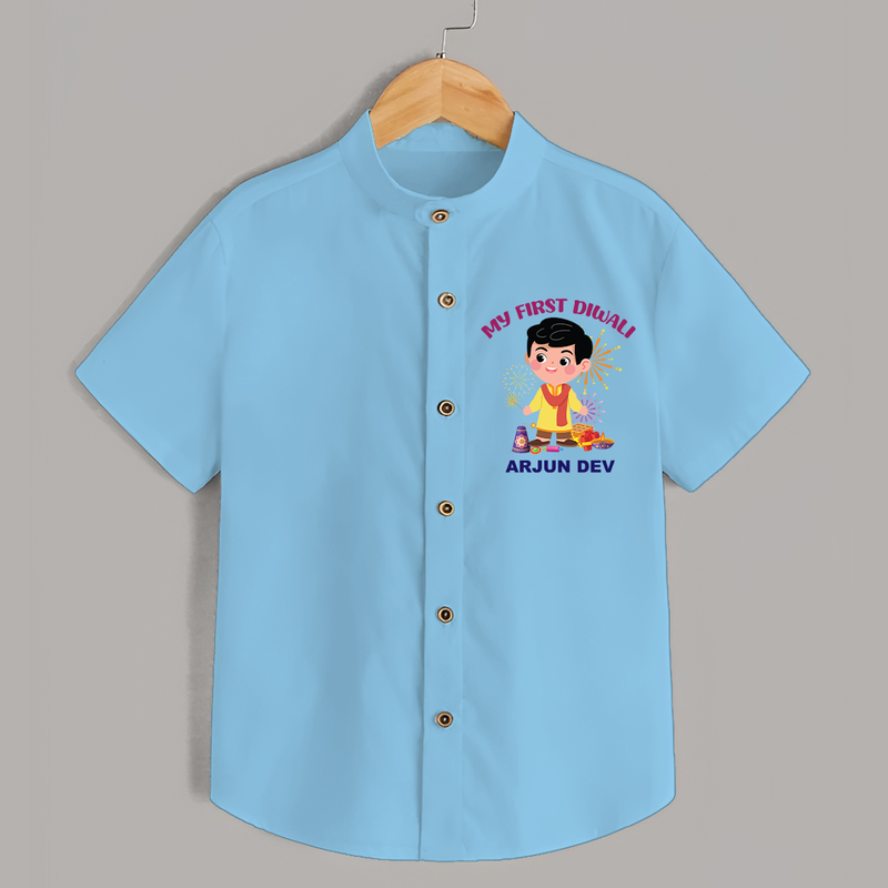 My First Diwali Personalized Diwali Themed Shirt For Boys - SKY BLUE - 0 - 6 Months Old (Chest 23")