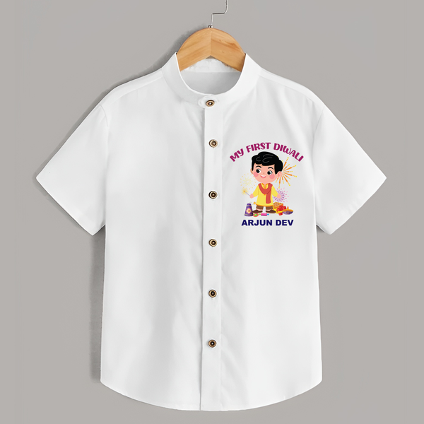 My First Diwali Personalized Diwali Themed Shirt For Boys - WHITE - 0 - 6 Months Old (Chest 23")