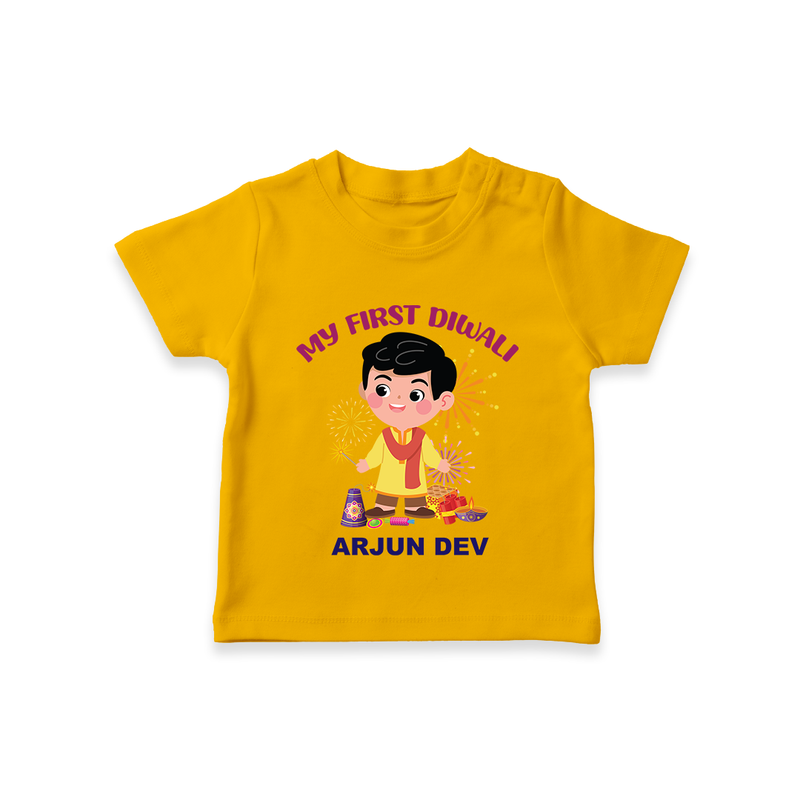 My First Diwali Personalized Diwali Themed T-Shirt For Boys - CHROME YELLOW - 0-5 Months Old (Chest 17")