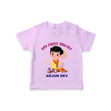 My First Diwali Personalized Diwali Themed T-Shirt For Boys - LILAC - 0-5 Months Old (Chest 17")