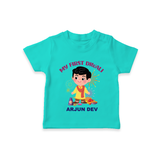 My First Diwali Personalized Diwali Themed T-Shirt For Boys - TEAL - 0-5 Months Old (Chest 17")