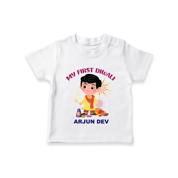 My First Diwali Personalized Diwali Themed T-Shirt For Boys - WHITE - 0-5 Months Old (Chest 17")