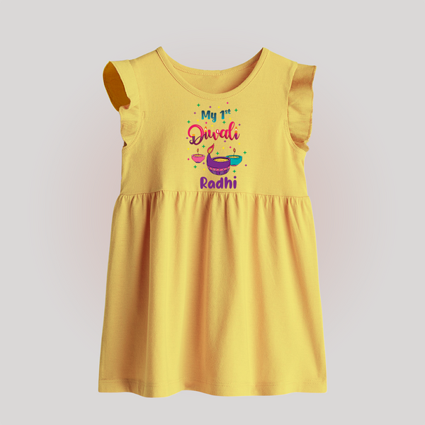 Happy Diwali | Little Pataka Celebration Baby Frock - PASTEL YELLOW - 0 - 3 Months Old (Chest 17")