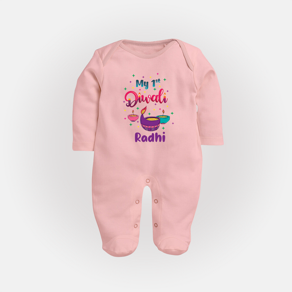 Happy Diwali | Little Pataka Celebration Sleep Suit - BABY PINK - New Born (Chest 7.5")