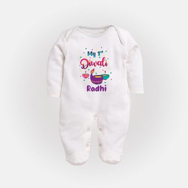 Happy Diwali | Little Pataka Celebration Sleep Suit - WHITE - New Born (Chest 7.5")
