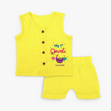 My 1ST Diwali Customized Diwali Theme printed Jabla Set For Kids - YELLOW - 0 - 3 Months Old (Chest 9.8")