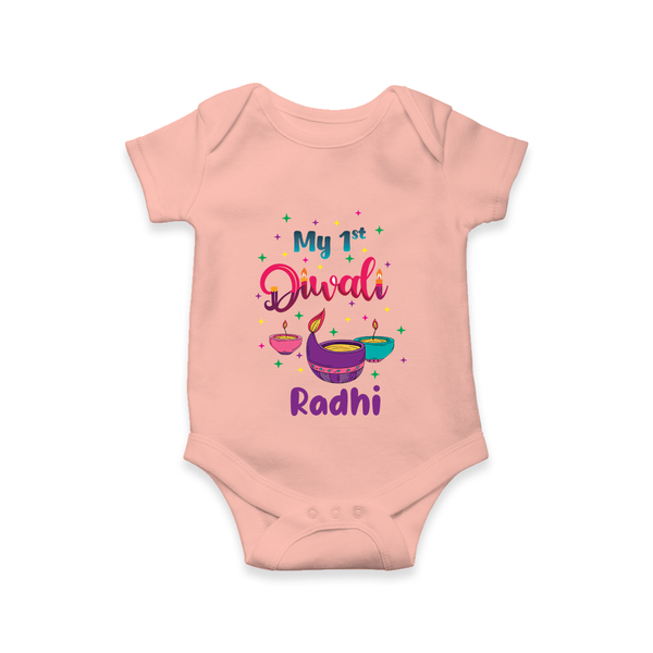 Happy Diwali | Little Pataka Celebration Romper - PEACH - New Born (Chest 14")
