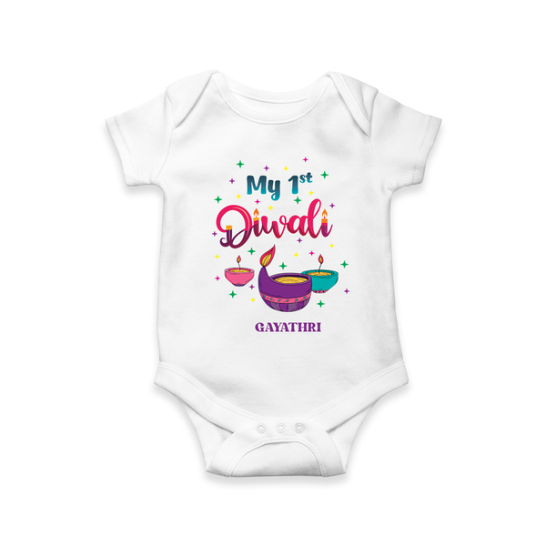 Diwali Celebration My 1ST Diwali Customized Diwali Themed printed Romper For Kids - WHITE - 0 - 3 Months Old (Chest 16")