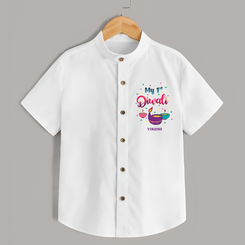 Diwali Celebration My 1ST Diwali Customized Diwali Theme printed Shirt For Kids - WHITE - 0 - 6 Months Old (Chest 23")