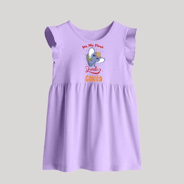 Happy Diwali | Sparkle and Fun Personalized Baby Frock - LILAC - 0 - 3 Months Old (Chest 17")