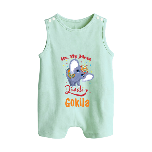 Happy Diwali | Sparkle and Fun Personalized Romper Suit - MINT GREEN - 0 - 5 Months Old (Chest 18")