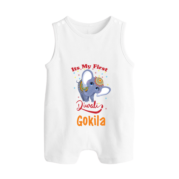 Happy Diwali | Sparkle and Fun Personalized Romper Suit - WHITE - 0 - 5 Months Old (Chest 18")