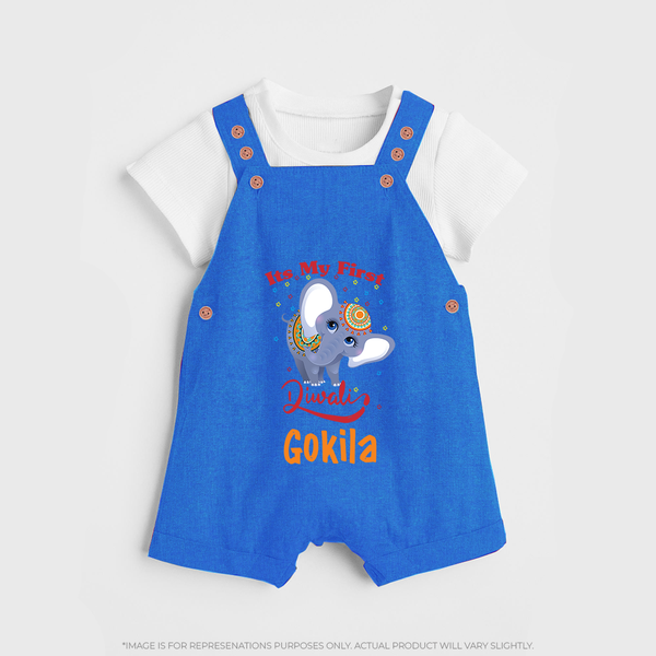 Happy Diwali | Sparkle and Fun Personalized Dungaree Set - COBALT BLUE - 0 - 5 Months Old (Chest 18")