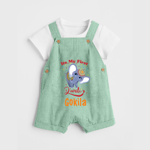Happy Diwali | Sparkle and Fun Personalized Dungaree Set - MINT GREEN - 0 - 5 Months Old (Chest 18")