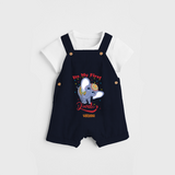 Its My First Diwali - Diwali Vibe Customized Kids Dungaree Set - NAVY BLUE - 0 - 5 Months Old (Chest 18")